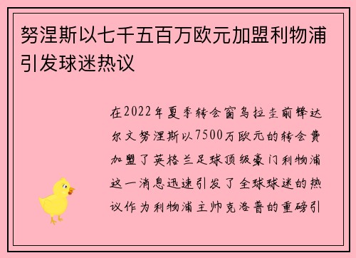 努涅斯以七千五百万欧元加盟利物浦引发球迷热议