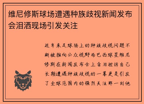 维尼修斯球场遭遇种族歧视新闻发布会泪洒现场引发关注